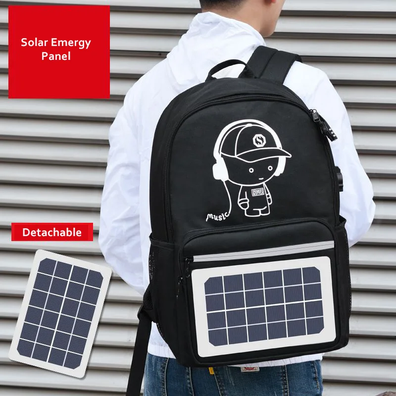 Reflective Smart Design Waterproof Solar Panel Laptop Backpack Bag With USB Charging