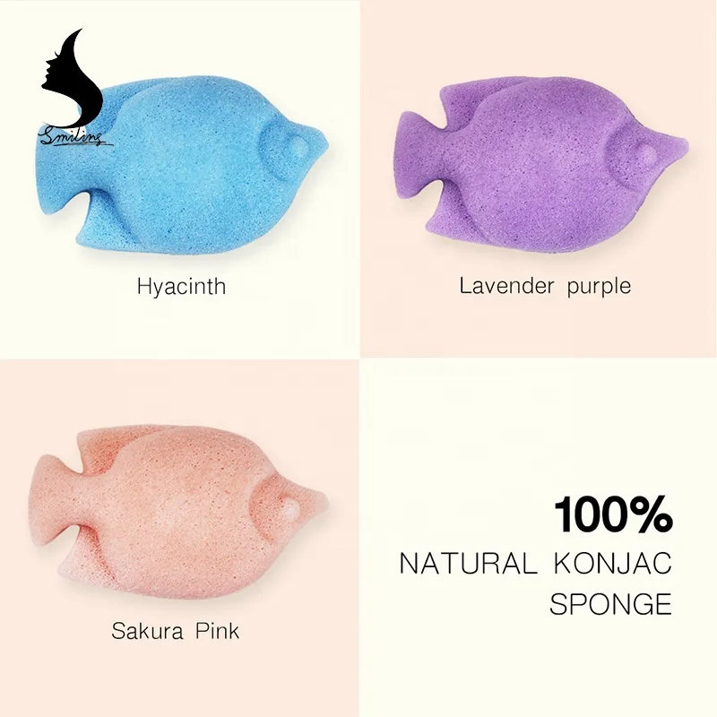 
100% Organic Nature Soft Body Shower Cleansing Scrubber Puff Cute Fish Shape Baby Use Konjac Sponge 