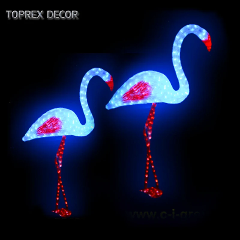 Zoo Garden Park Outdoor Decoration 3D Animal Sculpture LED Flamingo Light