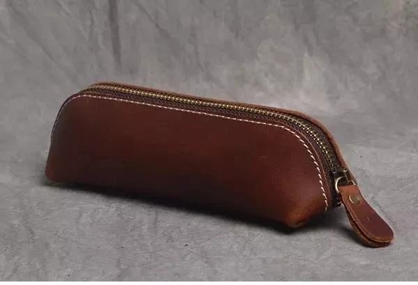 
Leather pencil case longer big compartment crazy horse leather glasses pouch 