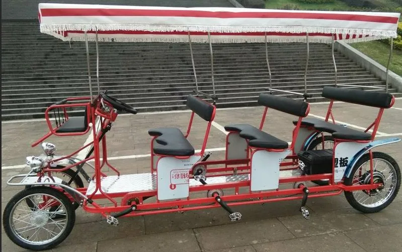 RENTAL SIGHTSEEING EX-SIZE 6PERSONS  4WHEELS  SURREY BIKE WITH LED LIGHT AND FRONT BABY SEAT QUADRICYCLE