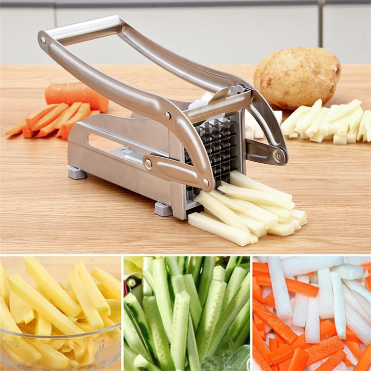 French Fry Cutter with 2 Blades Stainless Steel Potato Slicer Cutter Chopper Potato Chipper