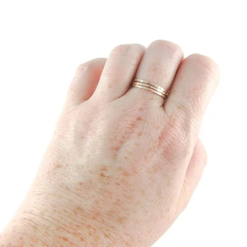 Thin Hammered Stacking Ring Skinny Rose Gold Bands Faceted Stackable Midi Women Ring Set