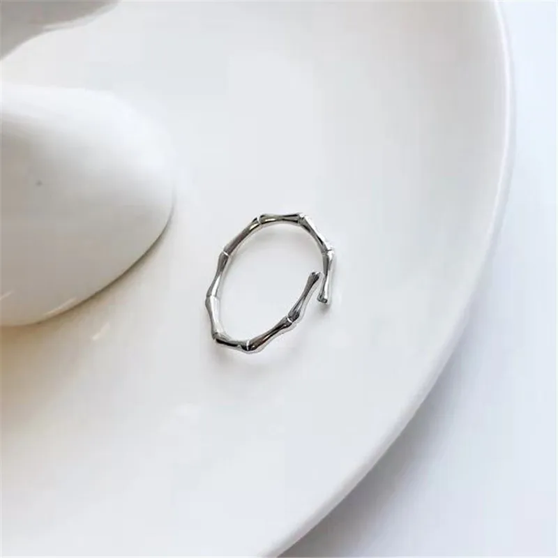 open adjustable boho bamboo ring silver bamboo band thumb minimalist gift ring stackable midi everyday dainty cute simple ring