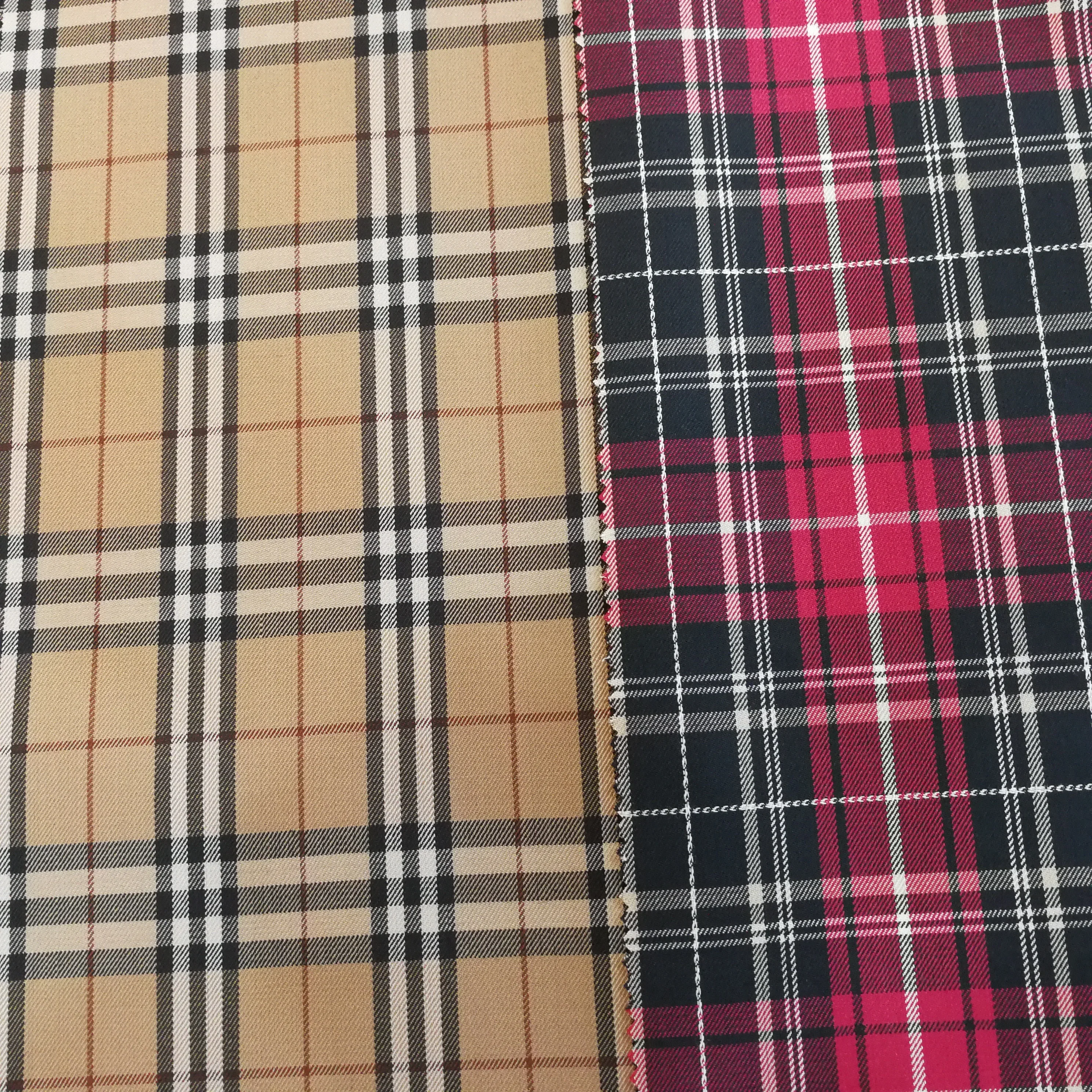 hotsale popular 30% wool black white red tartan plaid  check design worsted twill serge suit fabric cloth