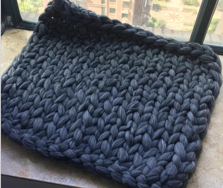 wholesale Dropshipping Baby adult Custom  australian poly merino wool chunky knit blanket