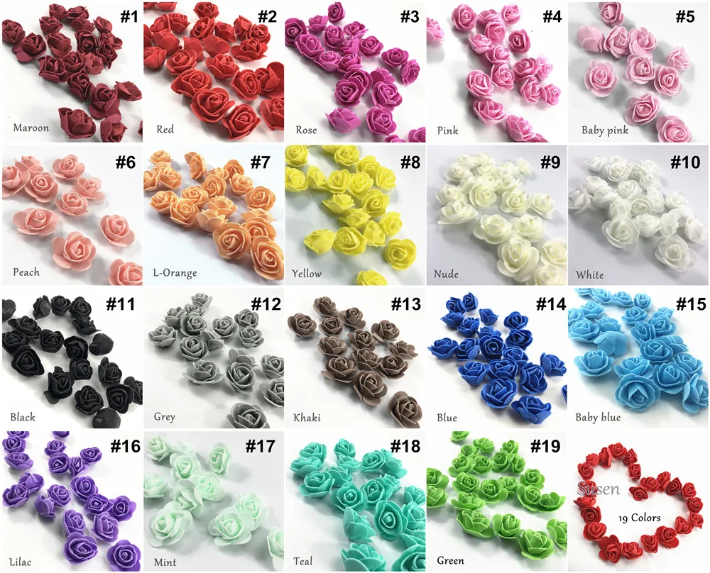 500Pcs/lot 3.5cm PE Artificial Foam Rose Flower Head For Rose Bear Wedding Accessories Artificial Flower