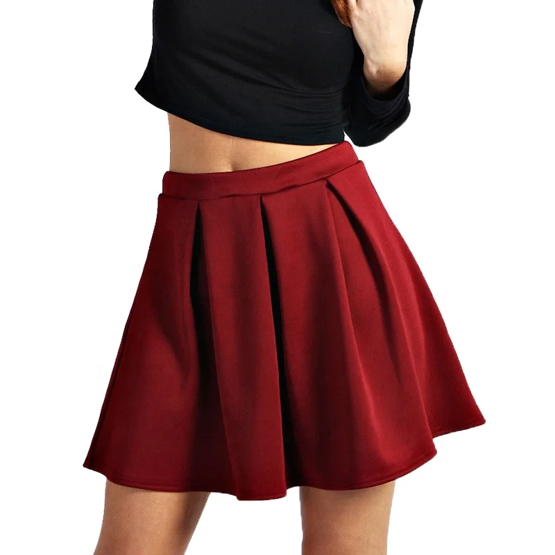 Fashion young women winter Pleated Crepe Woven Skirt, young lady mini Pleated skater Skirt