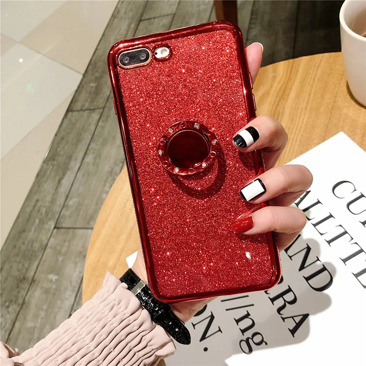 
Diamond phone case with finger ring holder bling glitter korean phone cases high fashion 