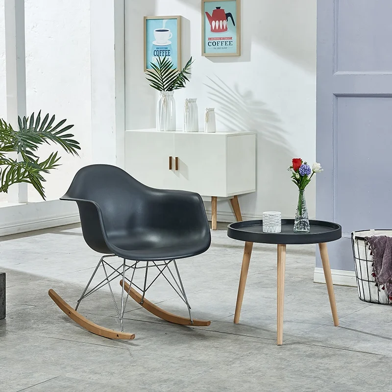 
wholesale hotel leisure modern style Stock PP plastic wooden legs living room rocking lounge chair 