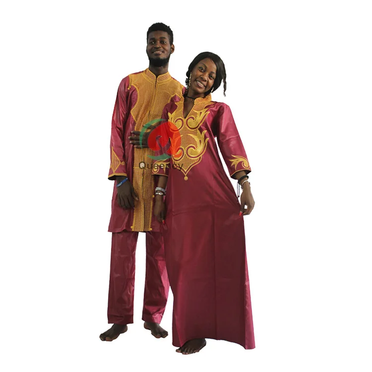 Queency 2019 new Wholesale African  embroidery long bazin dresses in white