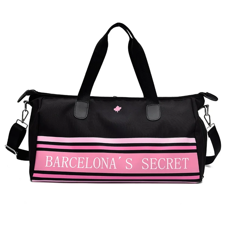 Women's sports travel duffel Canvas Leather sports gym bag with shoe compartment