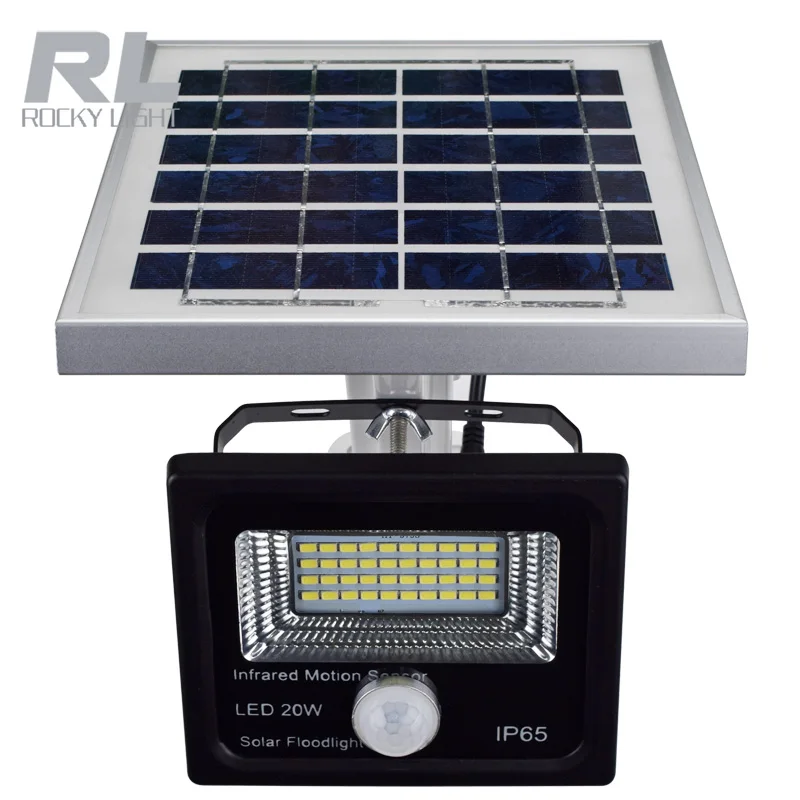 50W Solar panel Rechargeable outdoor LED solar floodlight with PIR sensor