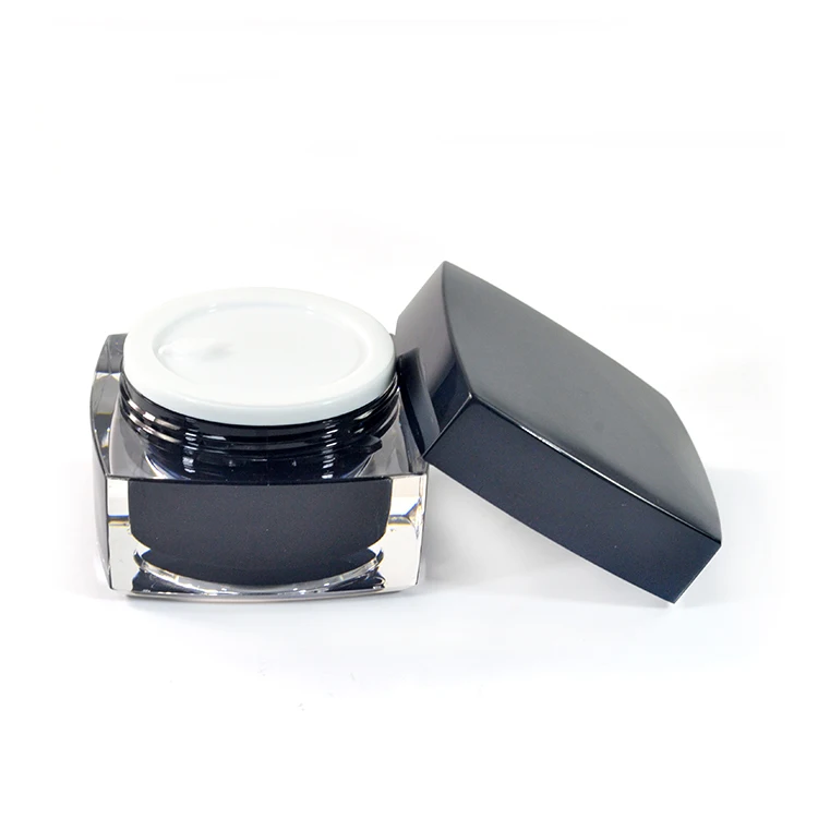 Wholesale good quality 5g 10g 15g 30g 50g square empty acrylic double wall cosmetic black cream jar with double sprial cap