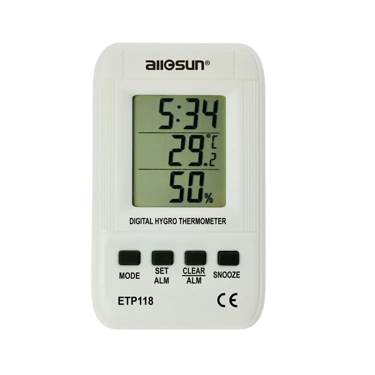 Allosun ETP118 Digital Thermo-Hygrometer Alarm Clock Temperature Sensor Room Thermometer Humidity Recording