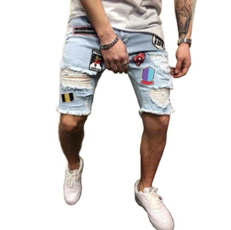 
2021 wholesale custom ripped black blue jeans trousers pants shorts hombre for mens 