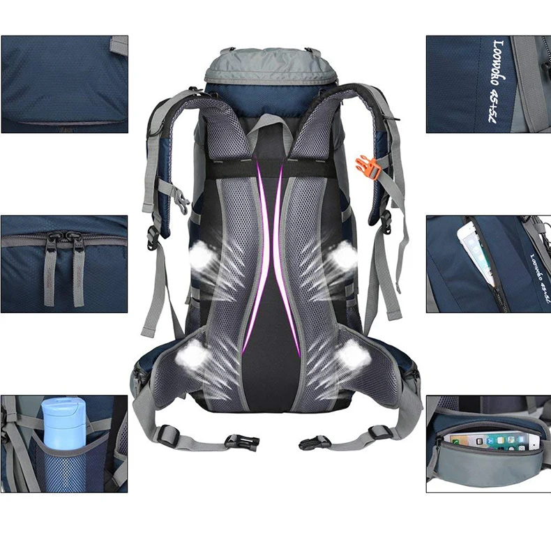 Водонепроницаемые походные сумки для альпинизма 50 л с дождевиком