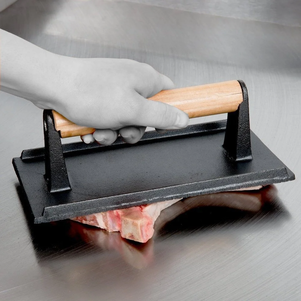 
BBQ Hamburger Patty Presser/Bacon Press with Wooden Handle /Heavy-Weight Grill Press Bacon Press with Wooden Handle