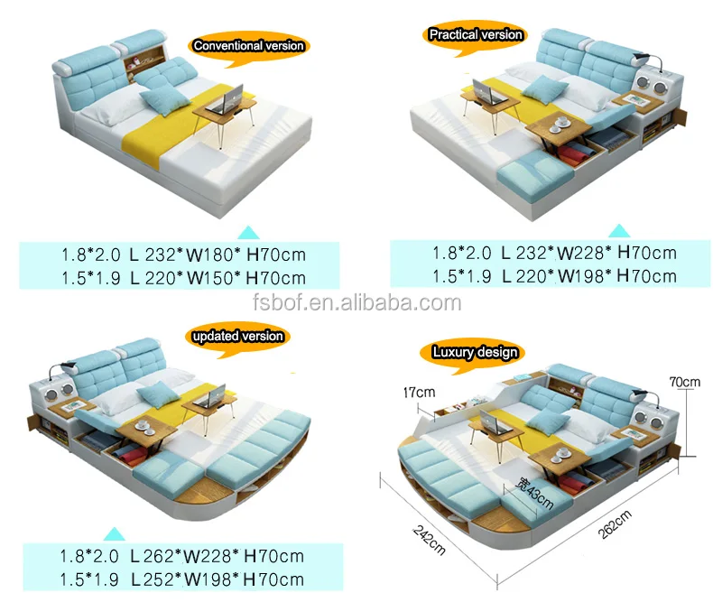 New design home furniture bedroom tatami bed set design with multimedia speaker USB charger massage lounge