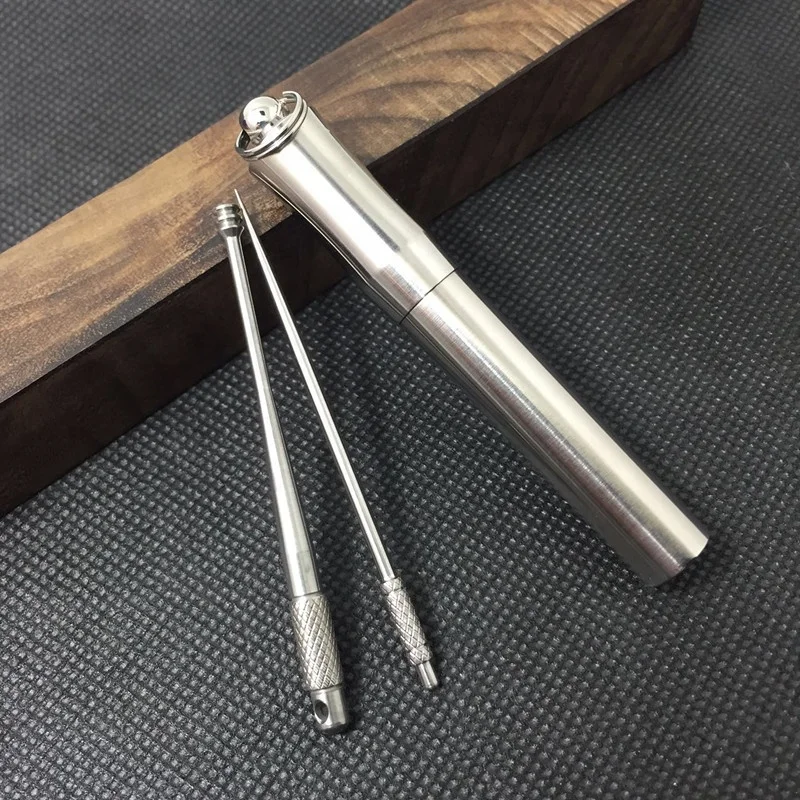 travel EDC tool Ti waterproof titanium toothpick holder capsule with keychain
