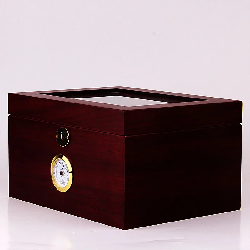
Bulk stock for wholesale Luxury piano lacquer spanish cedar cigar humidor wood box with glass window and lock 