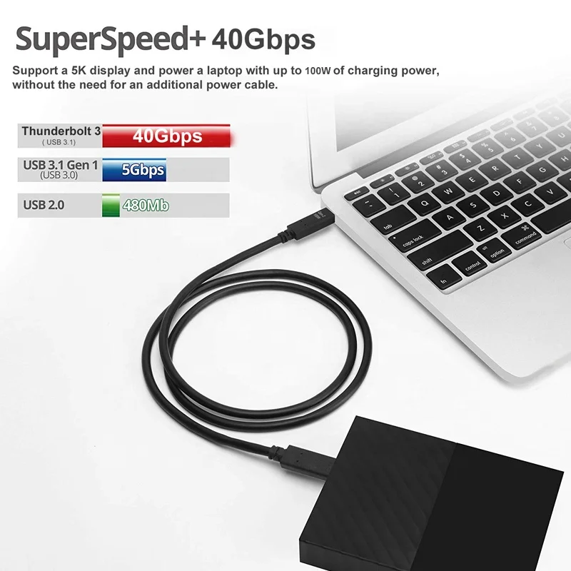 USB-IF 2019 Сертифицированный PD 100 W (20V5A) Thunderbolt 3 кабель 40G Тип C кабели