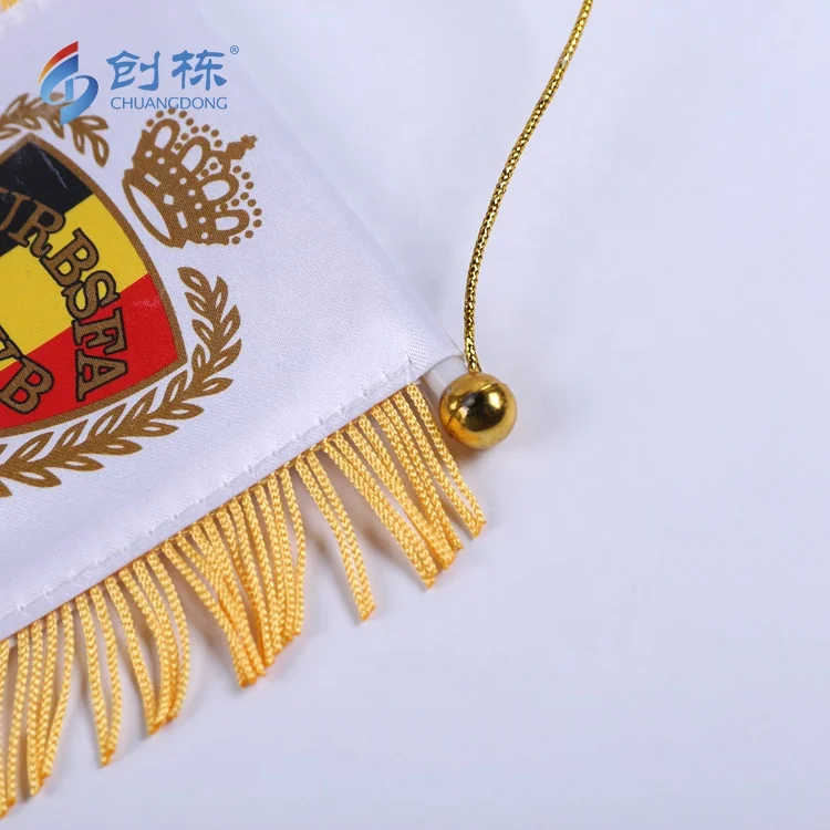 Free sample factory maker satin polyester shield shape sports custom  football club pennant flag
