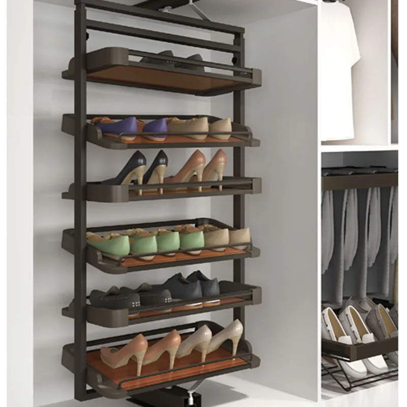 Bedroom closet pull out metal rotating shoe rack 360 degree rotating telescopic shoe rack