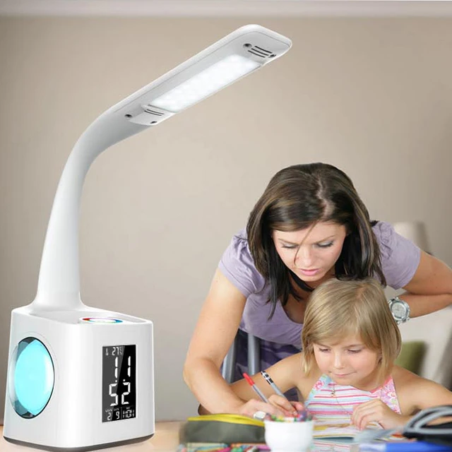 Contemporary rechargeable adjustable pen holder led light desk lamp with alarm clock