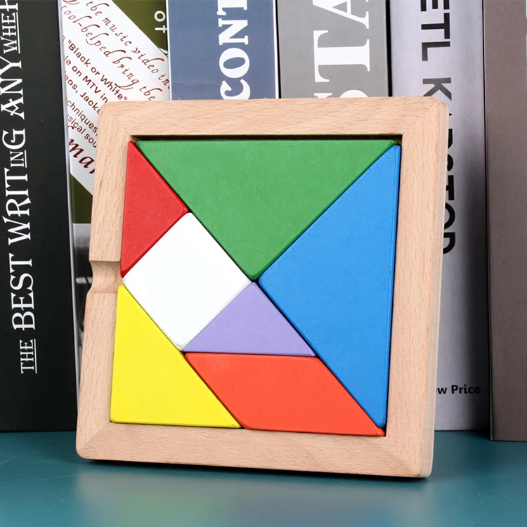 Custom colorful wooden magnetic  tangram puzzle educational toy eva tangram pieces set for kids