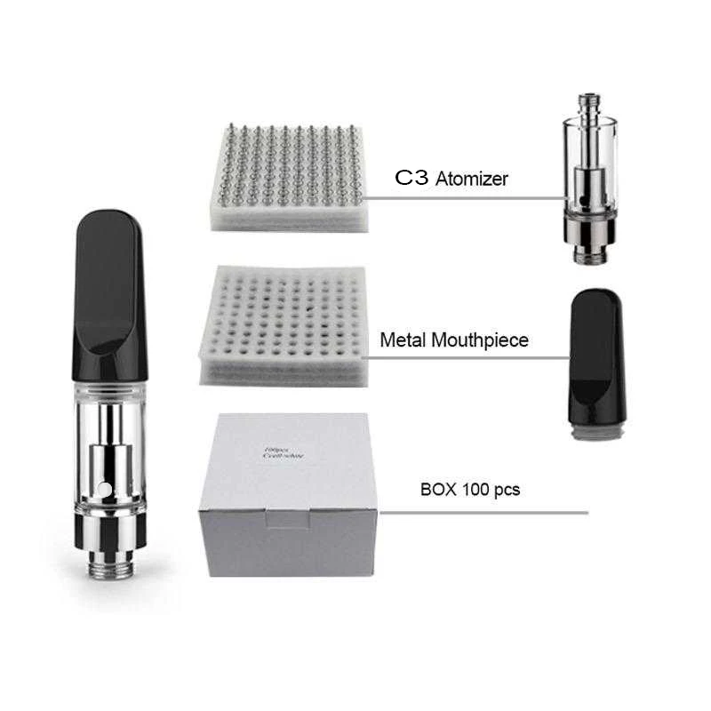 Ceramic Coil CBD Cartridge with Metal/Ceramic/Resin drip/Round Different Tip Colors