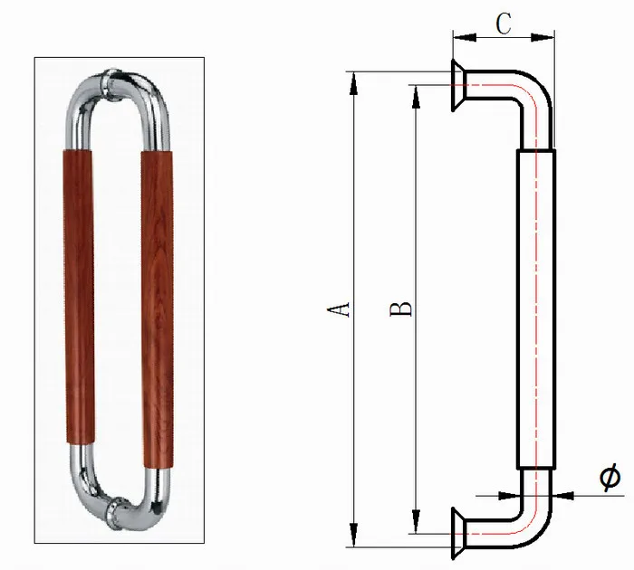 Anti bacterial wood door pull handle SUS handle wood handle for Japan market