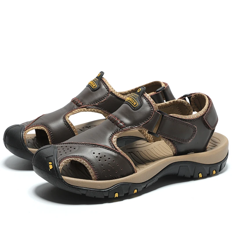 Нескользящие сандалии для мужчин; Повседневные кожаные уличные ботинки для пешего туризма