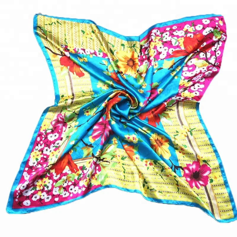 Голова шеи шаль атласный квадратный шарф женщин цветок окрашенные подражали Шелковый шарф