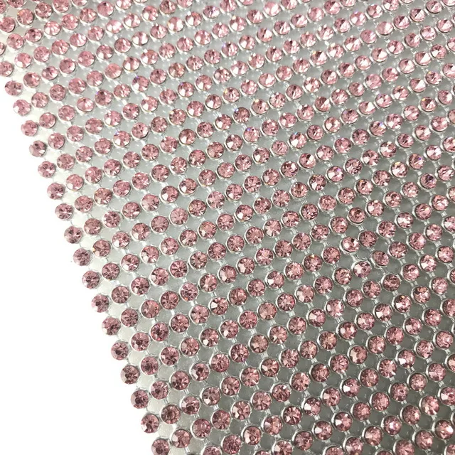 Adding Glue Aluminum Base Pink Crystal Mesh Rhinestone Mesh Fabric
