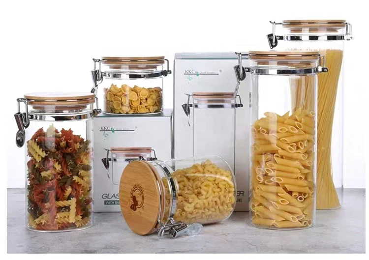 Vintage borosilicate glass clear spice jar with clamp locking lid