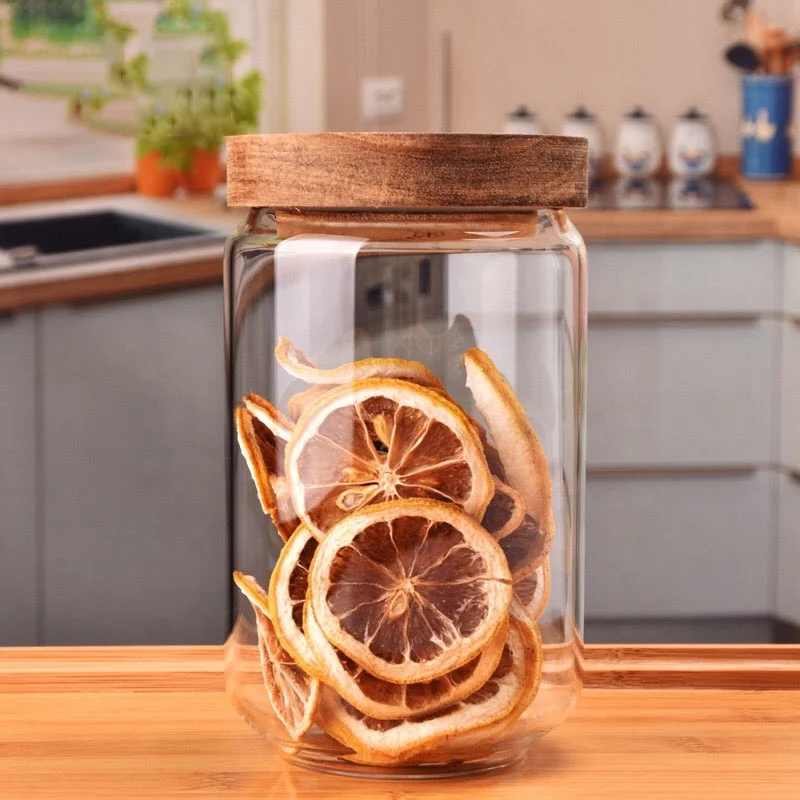 New Design 250ml Glass Jar with Sealed Acacia Wood Lid Food Container for Tea Honey Spice Grain Storage in Kitchen