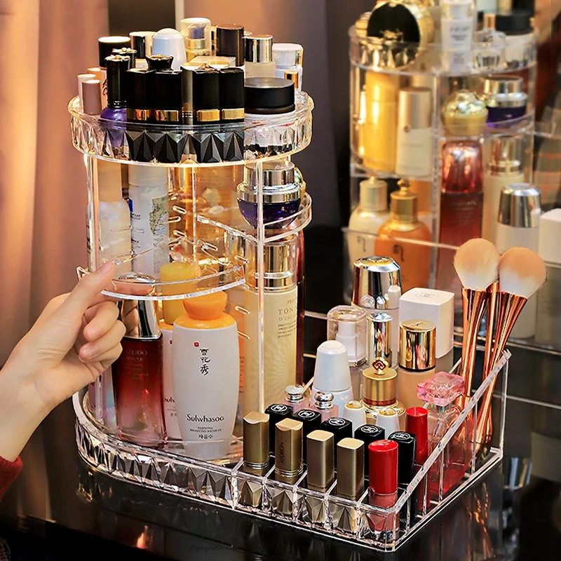 Wholesale Innovative Household Products Fashion Assembled 360 Rotating Cosmetic Plastic Makeup Organizer Storage Box