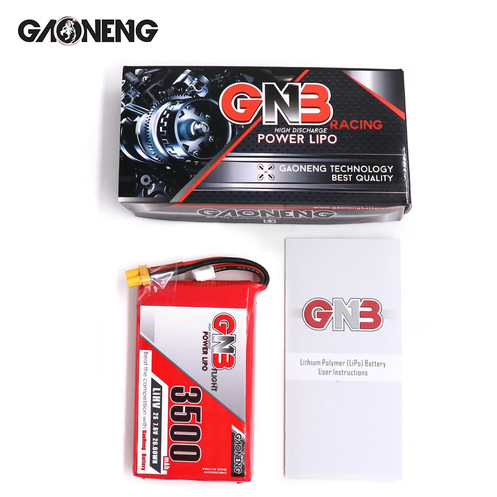 GNB GAONENG RC LiPo Battery 2S 3500mAh 7.6V HV for ACCST Taranis FrSky QX7 Transmitter TX RX XT30 connector