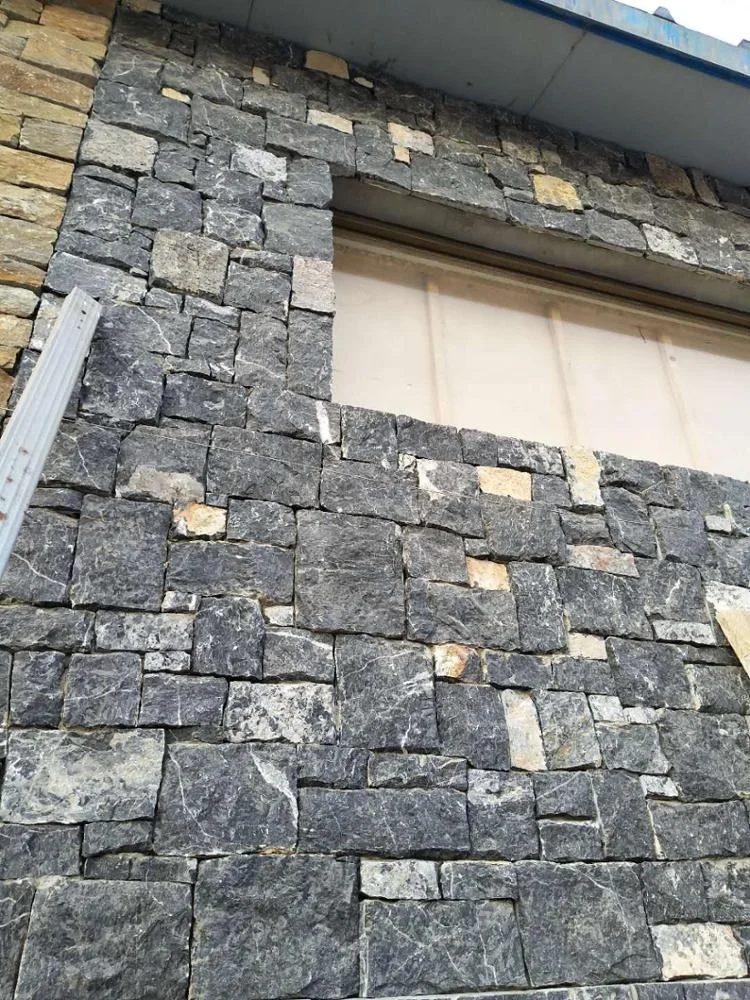 Black random sizes stone outdoor decorative wall tile for garden culture stone