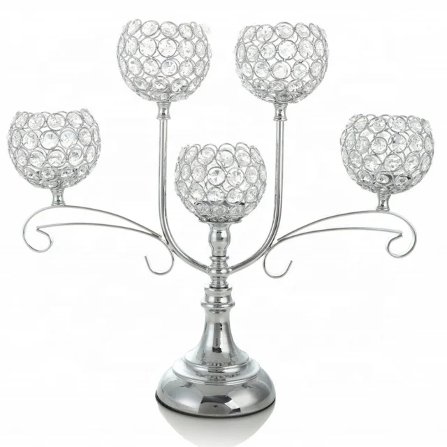 Whole Sales 5 arms Candelabra Metal Candlesticks Crystal Candle holders for Wedding Party Table Centerpieces for Home Decor