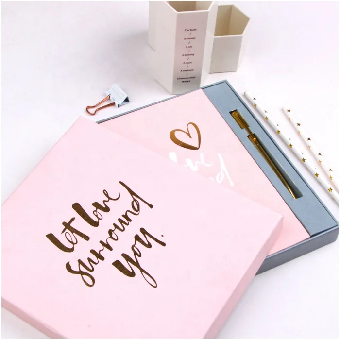 customized hardcover pink notebook organizer notebook set with pen