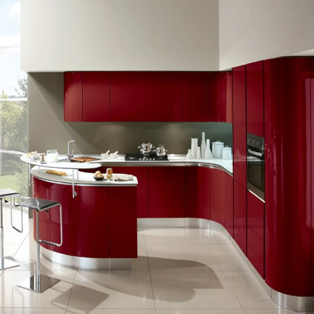 HangZhou Vermonhouzz Modern Kitchen Design Ideas High Gloss Lacquer Red Kitchen Cabinet