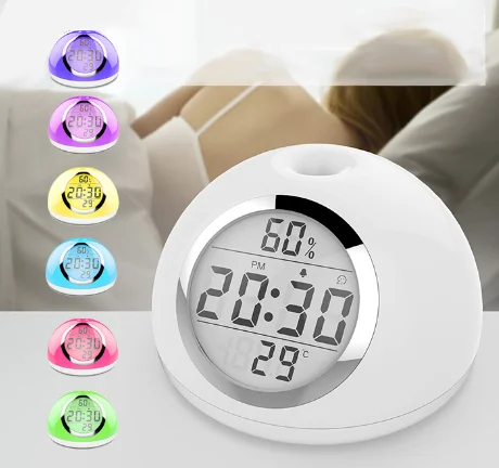 LED Display Temperature and Humidity Natural Light to Wake Up Alarm Clock