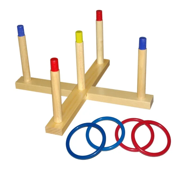 
Good quality 5 quoits ropes outdoor garden wooden hook and toy ring toss game 