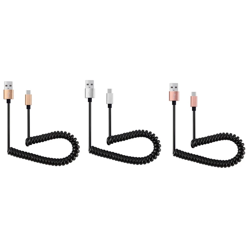 1 PC Spring Coiled USB-C Type C Male To USB Female Data Sync Charging Cable Cord