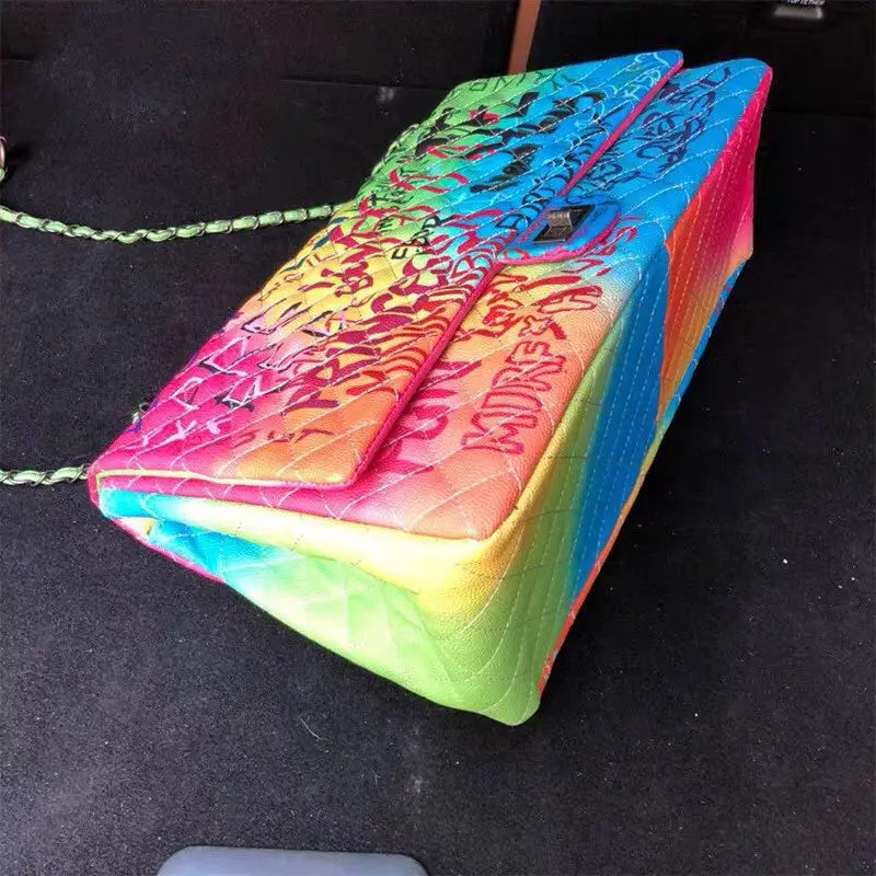 graffiti bag women Graffiti bag  rainbow bag with  big size and  pu leather  factory price shenzhen lily cheng