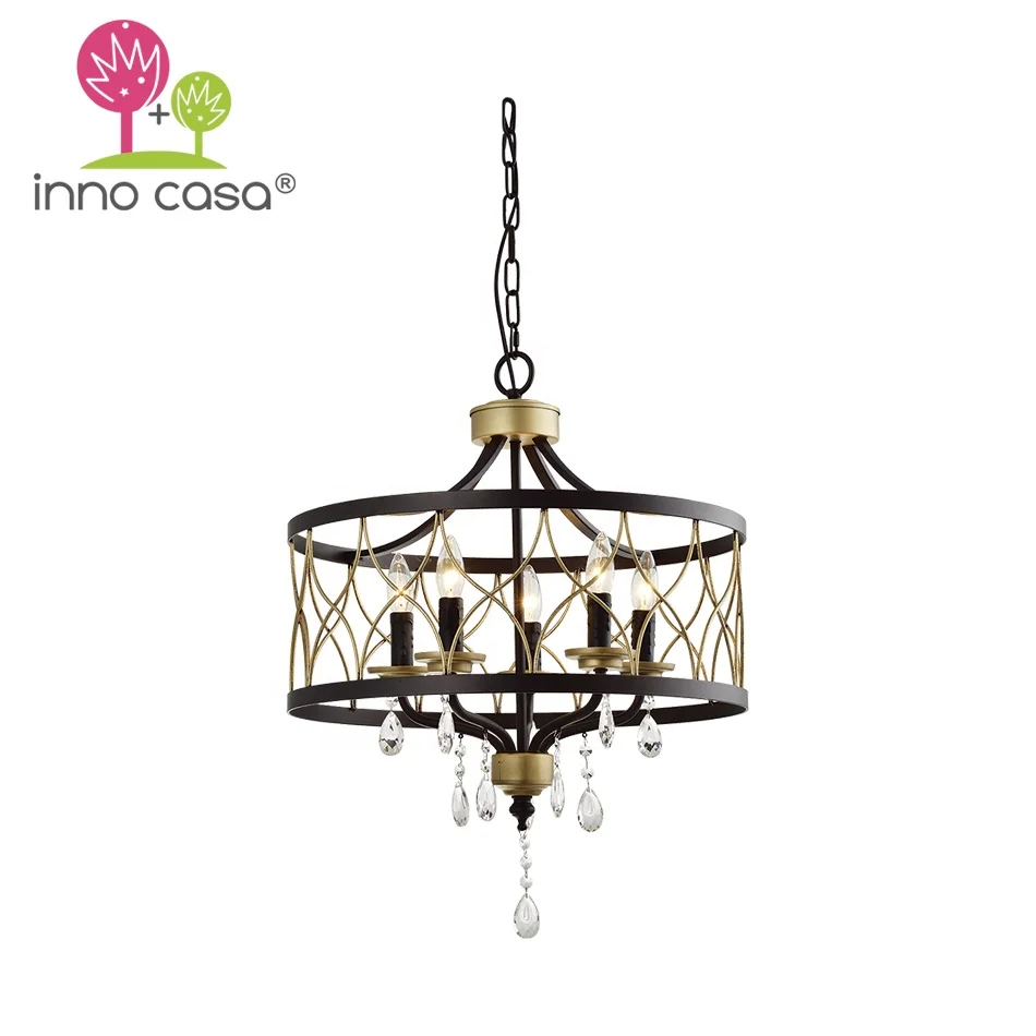 Hot OEM Classy Luxury High-end Decorative Iron & K5 Crystal ORB Brown & Gold Pendant Lamp Chandelier for Home with Wire Shade