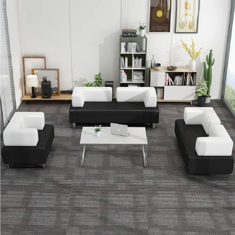 Commercial Furniture Stainless Steel Frame Cheap Leather Office Reception Room Sofa Set