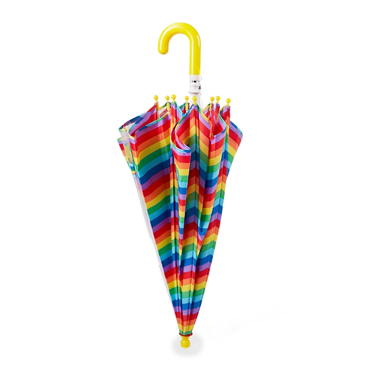 wholesale custom colorful windproof kid rainbow children umbrella with  j handle